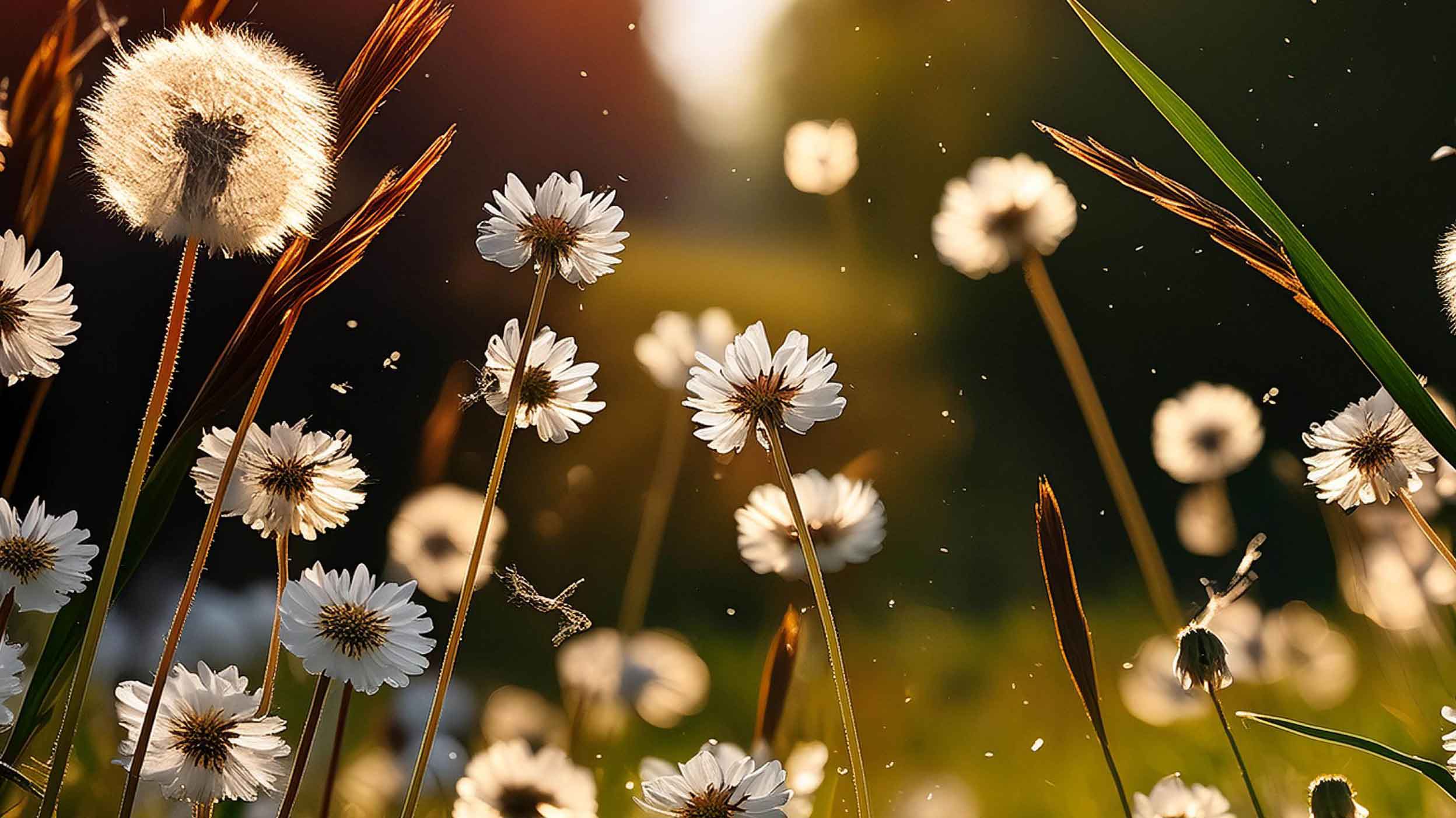 Flowers growing outside with air particles present